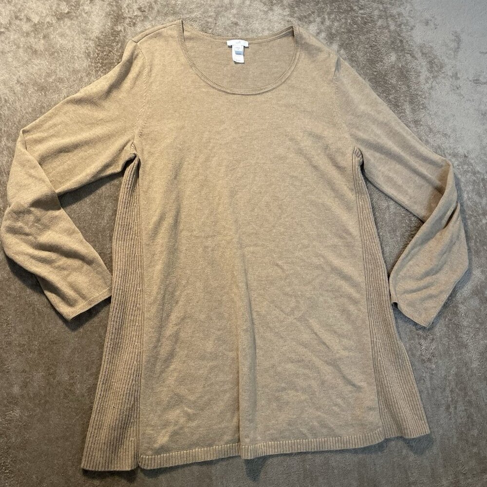 J.‎ JILL Sweater Womens Medium Tunic Tan Long Sleeve Crew Neck Shirt Relaxed Fit